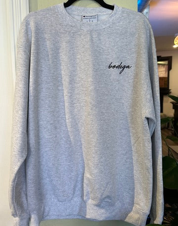 Crew Neck Heather Grey Bodega Sweater - Bodega Wellness & Plants